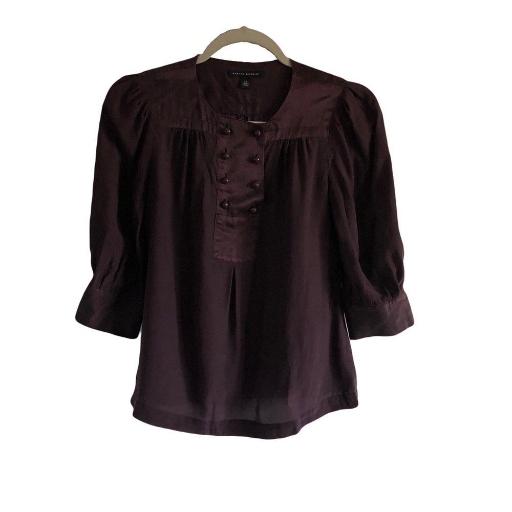 Banana Republic Dark burgundy brown Peasant pure silk double button up blouse